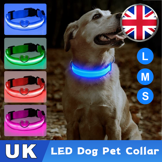 Proper Pets - USB Rechargeable LED Dog Collar with Luminous Safety Feature - Nylon - UK